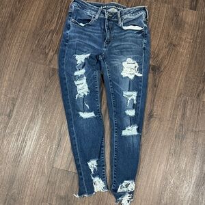 American Eagle Outfitters Ripped Dark Blue Skinny Jeans